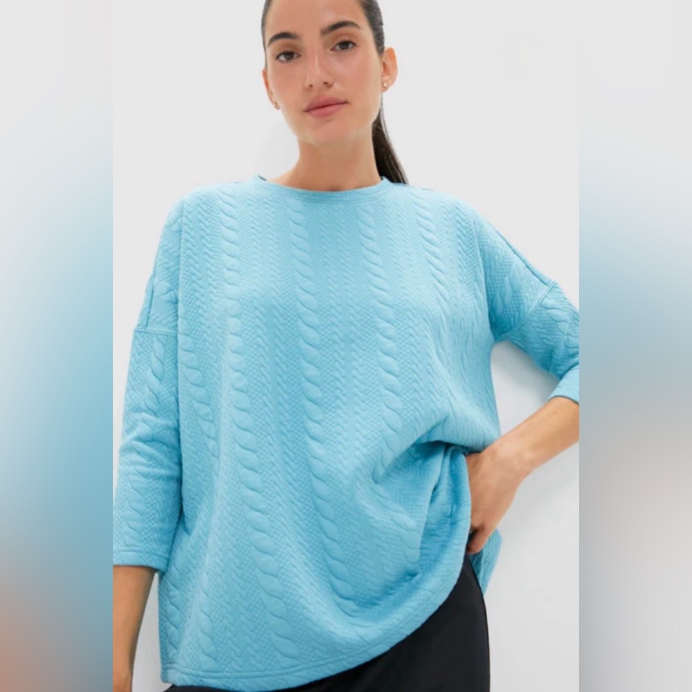 Tuckernuck Bright Blue Cable Ally Swing Sweatshirt 3/4 Sleeves, XS/S, NWT